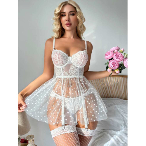 Сексуальная кружевная сетчатая ночная рубашка с трусиками Stella White S
