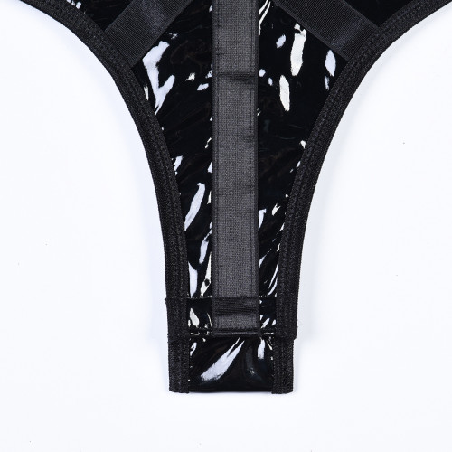 Лакований боді з нашийником та зав'язками з боків Kissmy Black S