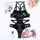 Лакированое боди с ошейником и завязками по бокам Kissmy Black S