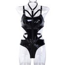 Лакированое боди с ошейником и завязками по бокам Kissmy Black M