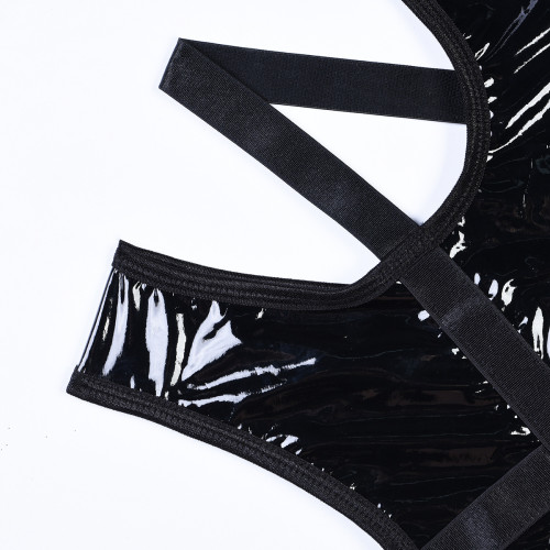 Лакований боді з нашийником та зав'язками з боків Kissmy Black M