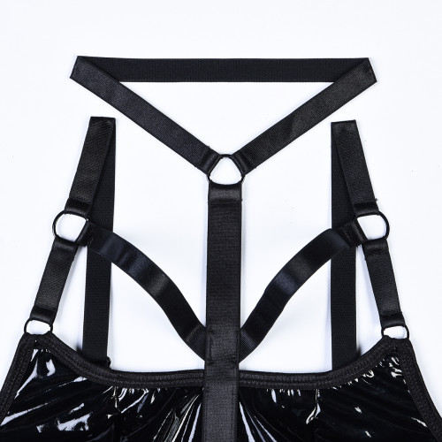 Лакований боді з нашийником та зав'язками з боків Kissmy Black XL