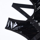 Лакований боді з нашийником та зав'язками з боків Kissmy Black XL