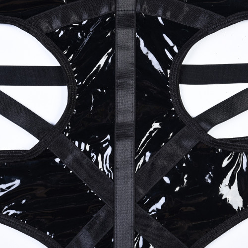 Лакированое боди с ошейником и завязками по бокам Kissmy Black XXL