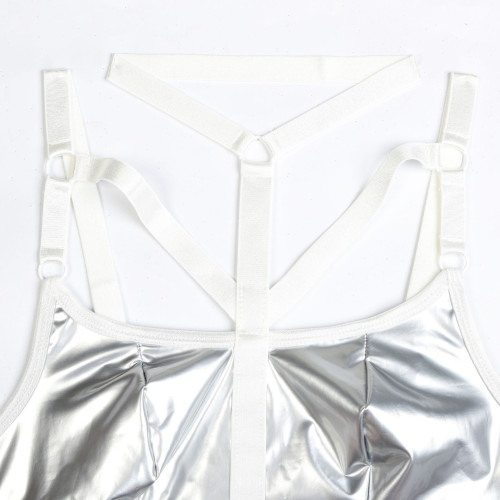 Лакированое боди с ошейником и завязками по бокам Kissmy Silver S