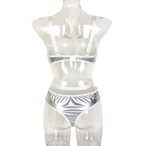 Лакований боді з нашийником та зав'язками з боків Kissmy Silver XL
