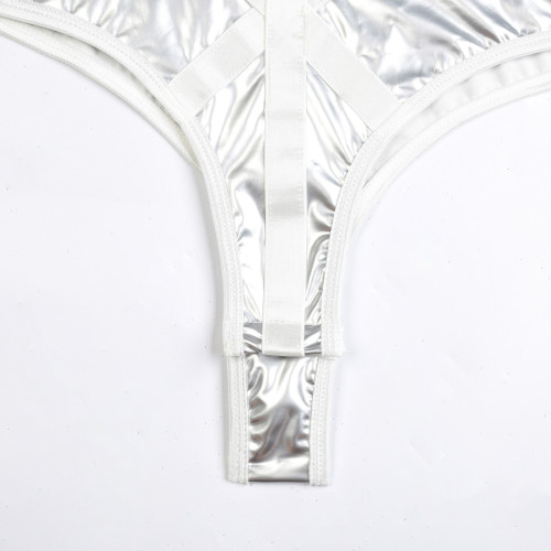 Лакований боді з нашийником та зав'язками з боків Kissmy Silver XXL