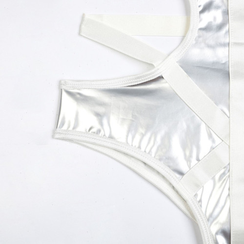 Лакований боді з нашийником та зав'язками з боків Kissmy Silver XXL