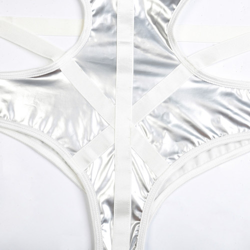 Лакований боді з нашийником та зав'язками з боків Kissmy Silver XXL