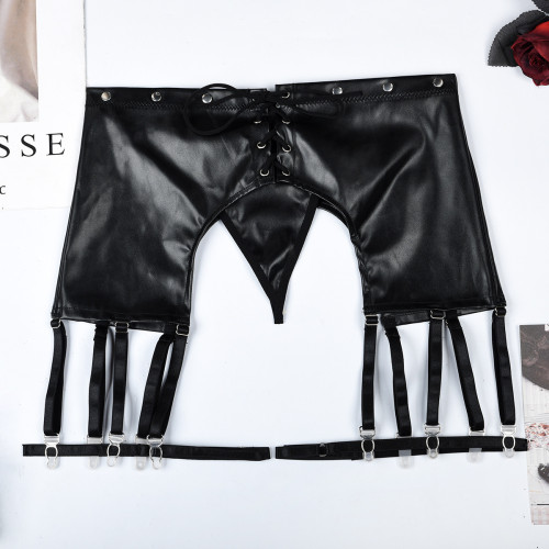 Кожаная юбка и трусики на шнурках и застежках Satko Black XL