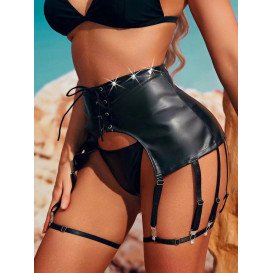 Кожаная юбка и трусики на шнурках и застежках Satko Black XL