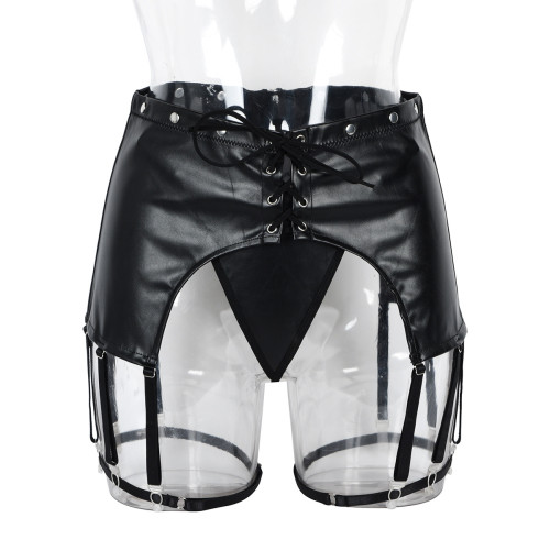 Кожаная юбка и трусики на шнурках и застежках Satko Black XL