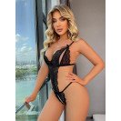 Мереживне сітчасте боді з образним вирізом Sena Love Black M