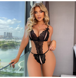 Кружевное сетчатое боди с образным вырезом Sena Love Black XL