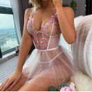 Сексуальна мереживна нічна сорочка з трусиками Spring Flower White S