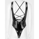 Шкіряне боді з відкритою спиною та на шнурівки Mona Black XXL