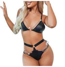 Латексное бельё–бюстгальтер,стринги и с цепью–Blano Nevo Black L