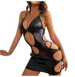 Мини-платье из латекса с вырезами и кольцами Onesa Black XL