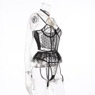 Сексуальное нижнее белье яркий кружевной комплект с юбочкой и подвязками Lace Outfit Black M