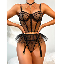 Сексуальное нижнее белье яркий кружевной комплект с юбочкой и подвязками Lace Outfit Black L