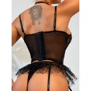 Сексуальна спідня білизна яскравий мереживний комплект зі спідницею та підв'язками Lace Outfit Black XL