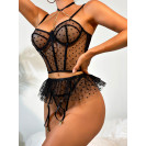 Сексуальное нижнее белье яркий кружевной комплект с юбочкой и подвязками Lace Outfit Black XXL