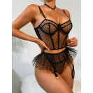 Сексуальное нижнее белье яркий кружевной комплект с юбочкой и подвязками Lace Outfit Black XXL