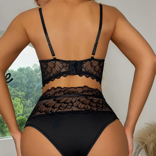 Мереживна спідня білизна з підв'язками Kaspia Black XXL