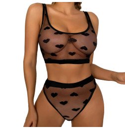 Прозрачный комплект женского нижнего белья с сердечками Lakis Black XL