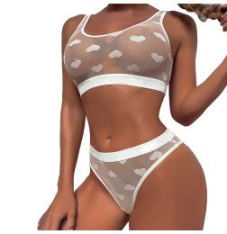 Прозрачный комплект женского нижнего белья с сердечками Lakis White L