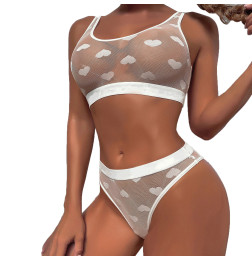 Прозрачный комплект женского нижнего белья с сердечками Lakis White XXL