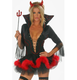 Сексуальний костюм демоники =обруча з ріжками. диявольського тризуба Holly Crew Black