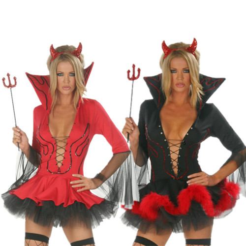 Сексуальный костюм демоницы-обруча с рожками. дьявольского трезубца Holly Crew Red