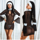 Эротический сетчатый костюм Монашки Nona Black-White