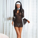 Эротический сетчатый костюм Монашки Nona Black-White