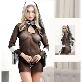 Эротический сетчатый костюм Монашки Monica Black