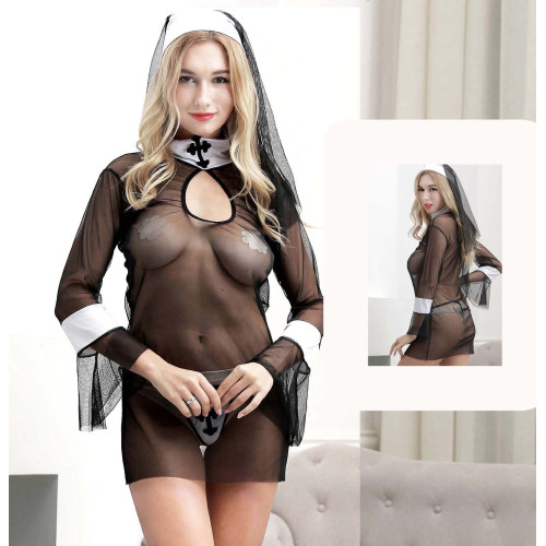 Эротический сетчатый костюм Монашки Monica Black