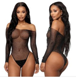 Сексуальный прозрачный боди в камнях Emerald Black